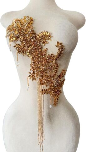 Pure Handmade Rhinestone Fringe Patch Trim Crystal Beaded Applique for Sewing Crafts Wedding Party Decoration Bridal Dress Accessories 16.1X16.9inches (Silver) in Saudi Arabia