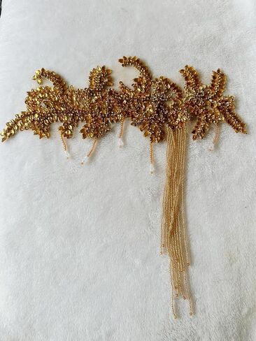 Pure Handmade Rhinestone Fringe Patch Trim Crystal Beaded Applique for Sewing Crafts Wedding Party Decoration Bridal Dress Accessories 16.1X16.9inches (Silver) in Saudi Arabia