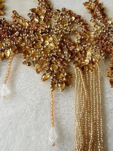 Pure Handmade Rhinestone Fringe Patch Trim Crystal Beaded Applique for Sewing Crafts Wedding Party Decoration Bridal Dress Accessories 16.1X16.9inches (Silver) in Saudi Arabia