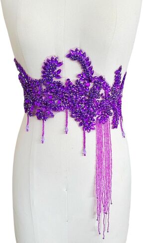 Pure Handmade Rhinestone Fringe Patch Trim Crystal Beaded Applique for Sewing Crafts Wedding Party Decoration Bridal Dress Accessories 16.1X16.9inches (Silver) in Saudi Arabia