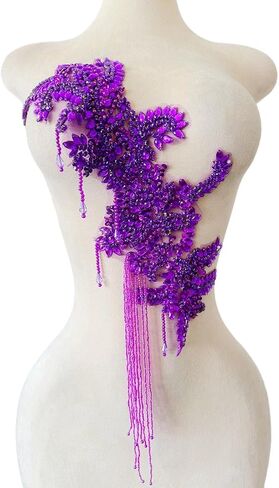 Pure Handmade Rhinestone Fringe Patch Trim Crystal Beaded Applique for Sewing Crafts Wedding Party Decoration Bridal Dress Accessories 16.1X16.9inches (Silver) in Saudi Arabia