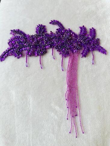 Pure Handmade Rhinestone Fringe Patch Trim Crystal Beaded Applique for Sewing Crafts Wedding Party Decoration Bridal Dress Accessories 16.1X16.9inches (Silver) in Saudi Arabia