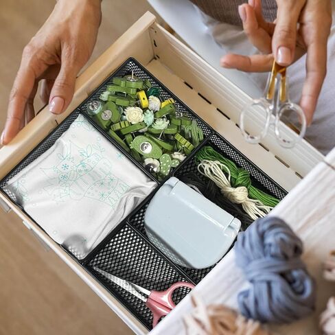 YSGLORY 2PCS DESK DERERERERESS TRAY OFFICE MESH MESH MESH DEFIDER Organizer مع 6 مقصورات تنظيم قلم رصاص أسود وملحقات لمكياج القرطاسية مطبخ in Kuwait