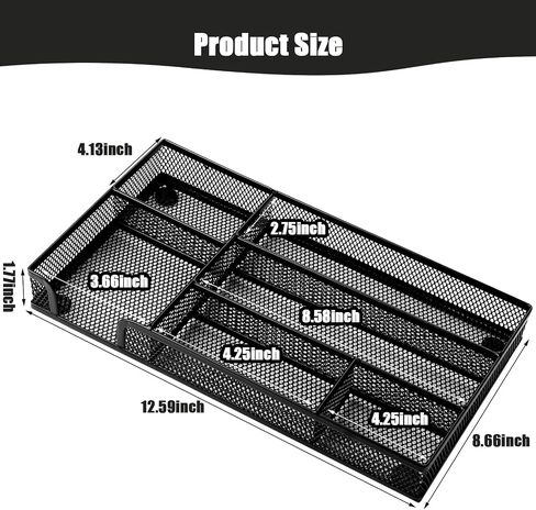 YSGLORY 2PCS DESK DERERERERESS TRAY OFFICE MESH MESH MESH DEFIDER Organizer مع 6 مقصورات تنظيم قلم رصاص أسود وملحقات لمكياج القرطاسية مطبخ in Kuwait