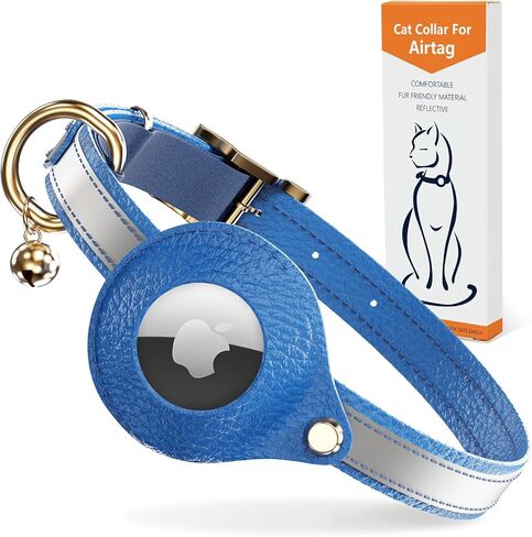Leather AirTag Cat Collar Non Breakaway, Reflective GPS Cat Collar Adjustable with Bell and Elastic Strap for Kittens, Lightweight Cat Airtag Collar for Cats, Puppies (Black) in Saudi Arabia