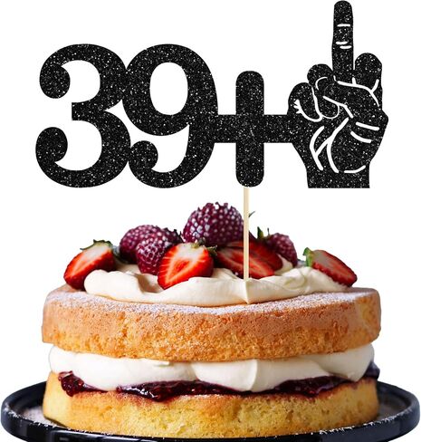 Ephlyn 1Pc 59+1 Middle Finger Black Glitter Cake Topper 60th Birthday Party Cake Decorations for Funny Sixty Years Old Birthday Party Supplies in Kuwait