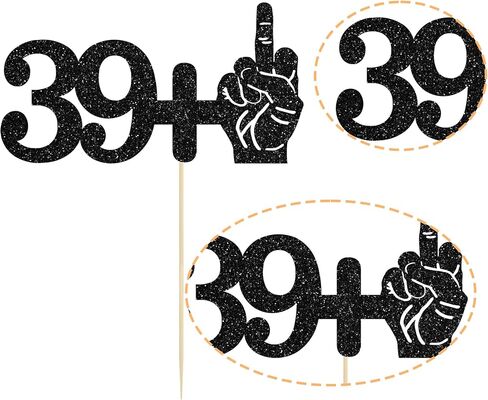 Ephlyn 1Pc 59+1 Middle Finger Black Glitter Cake Topper 60th Birthday Party Cake Decorations for Funny Sixty Years Old Birthday Party Supplies in Kuwait