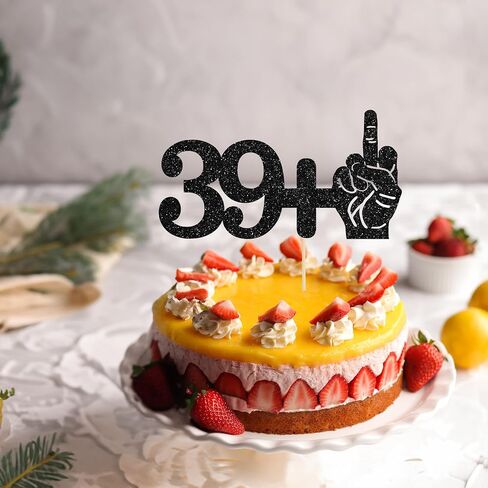 Ephlyn 1Pc 59+1 Middle Finger Black Glitter Cake Topper 60th Birthday Party Cake Decorations for Funny Sixty Years Old Birthday Party Supplies in Kuwait