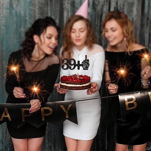 Ephlyn 1Pc 59+1 Middle Finger Black Glitter Cake Topper 60th Birthday Party Cake Decorations for Funny Sixty Years Old Birthday Party Supplies in Kuwait
