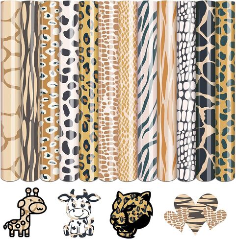 Tintnut Animal Printed HTV Heat Transfer Vinyl - 12 Sheets 12 x 10inches Cheetah Patterned Heat Transfer Vinyl Leopard Safari HTV Iron on Vinyl for T-Shirts Compatible with Cricut Or Silhoutte Cameo in Kuwait