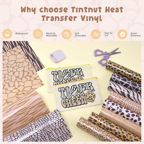 Tintnut Animal Printed HTV Heat Transfer Vinyl - 12 Sheets 12 x 10inches Cheetah Patterned Heat Transfer Vinyl Leopard Safari HTV Iron on Vinyl for T-Shirts Compatible with Cricut Or Silhoutte Cameo in Kuwait