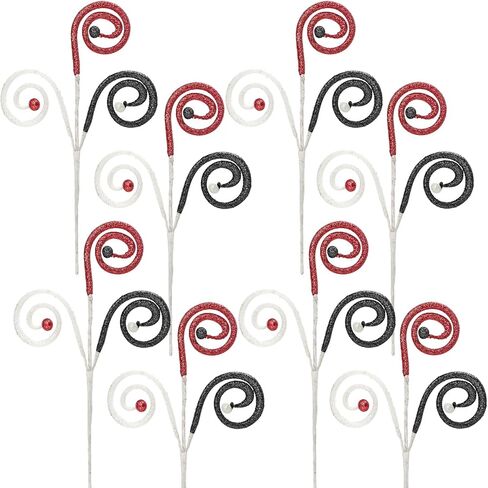 مجموعة من 8 لمعان مجعد شجرة عيد الميلاد تختار ديكورات 13 "النعناع تدوس كرل الكرة بخاخات فو ، سيقان حلوى من أجل شجرة عيد الميلاد المنزل ترتيبات زهرة الزهور الزهور (البرتقالي الأسود الأرجواني) in Kuwait