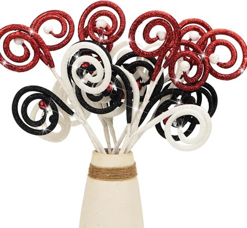 مجموعة من 8 لمعان مجعد شجرة عيد الميلاد تختار ديكورات 13 "النعناع تدوس كرل الكرة بخاخات فو ، سيقان حلوى من أجل شجرة عيد الميلاد المنزل ترتيبات زهرة الزهور الزهور (البرتقالي الأسود الأرجواني) in Kuwait