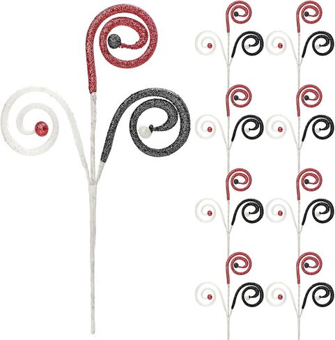 مجموعة من 8 لمعان مجعد شجرة عيد الميلاد تختار ديكورات 13 "النعناع تدوس كرل الكرة بخاخات فو ، سيقان حلوى من أجل شجرة عيد الميلاد المنزل ترتيبات زهرة الزهور الزهور (البرتقالي الأسود الأرجواني) in Kuwait