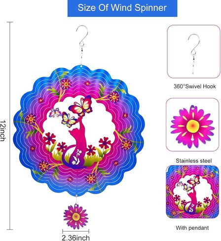 Dog Metal Wind Spinners, Dog Gifts for Women Mom Grandma Wife Men Dog Lovers, 12 inch Lage 3D Stainless Steel Hanging Wind Spinner for Outdoor Indoor Home Yard Art Garden Decorations in Saudi Arabia