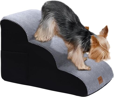 OYX 4-Tiers Pet Stairs for Small Dogs, Dog Stairs Ramp for Beds Couches, Non-Slip Pet Stairs, Dog Stairs & Steps with Side Design Pockets, Dog Slope Stairs for Small Dogs, Cats and Pets Friendly Grey in Saudi Arabia