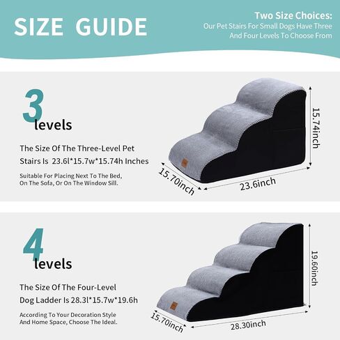 OYX 4-Tiers Pet Stairs for Small Dogs, Dog Stairs Ramp for Beds Couches, Non-Slip Pet Stairs, Dog Stairs & Steps with Side Design Pockets, Dog Slope Stairs for Small Dogs, Cats and Pets Friendly Grey in Saudi Arabia