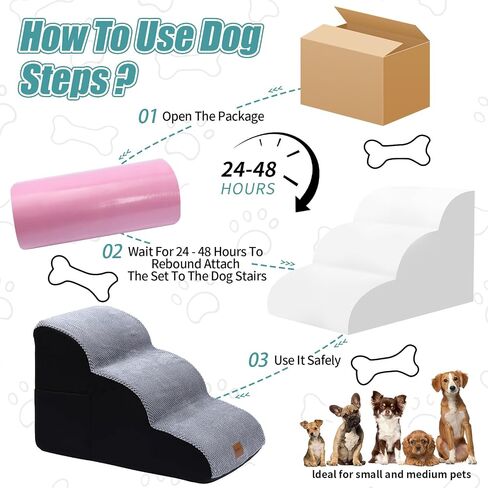 OYX 4-Tiers Pet Stairs for Small Dogs, Dog Stairs Ramp for Beds Couches, Non-Slip Pet Stairs, Dog Stairs & Steps with Side Design Pockets, Dog Slope Stairs for Small Dogs, Cats and Pets Friendly Grey in Saudi Arabia