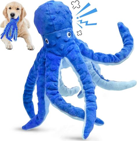 Octopus Squesky Dog Toys for Large Medium Small Dogs, Stuffed and Tough Plush Dog Toys for Aggressive Chewers(Blue) in Saudi Arabia