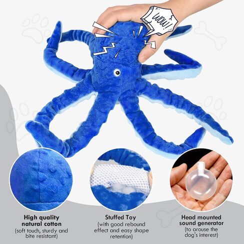 Octopus Squesky Dog Toys for Large Medium Small Dogs, Stuffed and Tough Plush Dog Toys for Aggressive Chewers(Blue) in Saudi Arabia