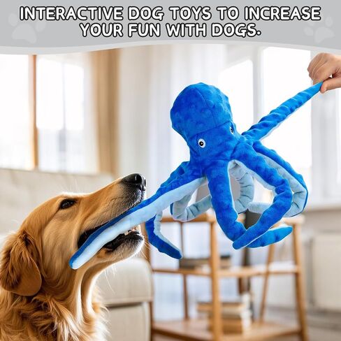 Octopus Squesky Dog Toys for Large Medium Small Dogs, Stuffed and Tough Plush Dog Toys for Aggressive Chewers(Blue) in Saudi Arabia