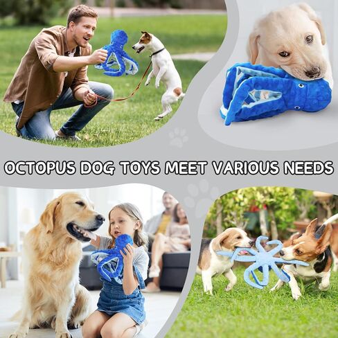 Octopus Squesky Dog Toys for Large Medium Small Dogs, Stuffed and Tough Plush Dog Toys for Aggressive Chewers(Blue) in Saudi Arabia