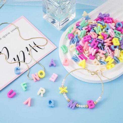 100 Pcs Colorful Alphabet Letter Beads, Bulk A-Z Resin Pendants, 3D Loose Letter Beads, Plastic Initial Charms for Jewelry Making, Key Chains, Crafts (Mixed Colors) in Kuwait