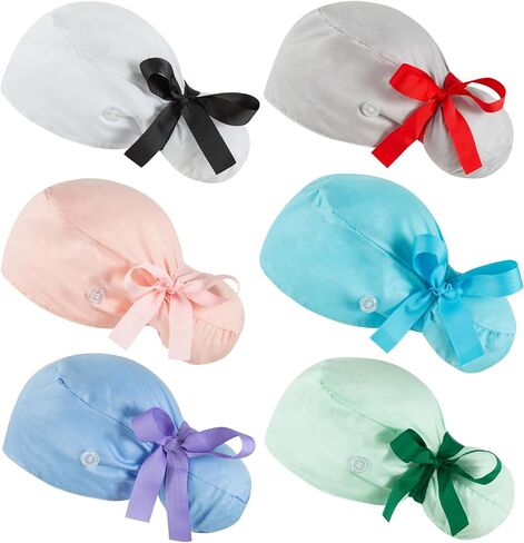 Scrub Caps Women Bouffant Scrub Hats Caps Nurses, Adjustable Working Cap Ponytail Pouch Tie Back Hats in Kuwait