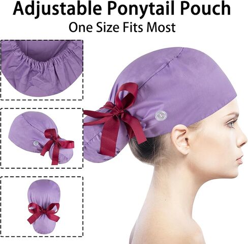 Scrub Caps Women Bouffant Scrub Hats Caps Nurses, Adjustable Working Cap Ponytail Pouch Tie Back Hats in Kuwait