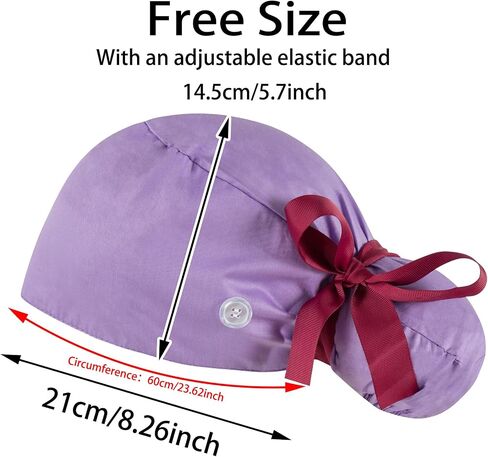 Scrub Caps Women Bouffant Scrub Hats Caps Nurses, Adjustable Working Cap Ponytail Pouch Tie Back Hats in Kuwait