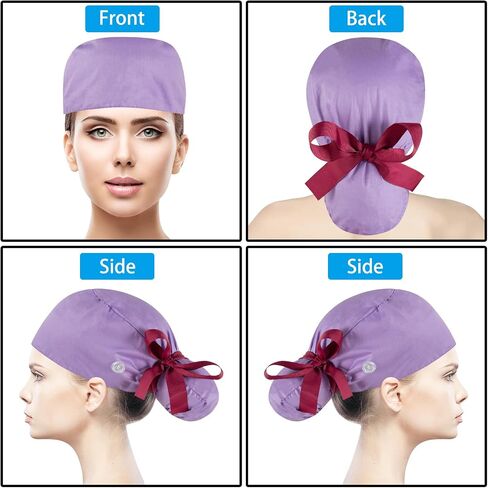 Scrub Caps Women Bouffant Scrub Hats Caps Nurses, Adjustable Working Cap Ponytail Pouch Tie Back Hats in Kuwait