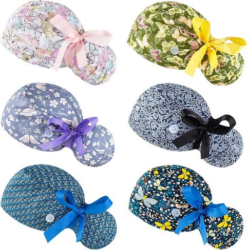 Scrub Caps Women Bouffant Scrub Hats Caps Nurses, Adjustable Working Cap Ponytail Pouch Tie Back Hats in Kuwait