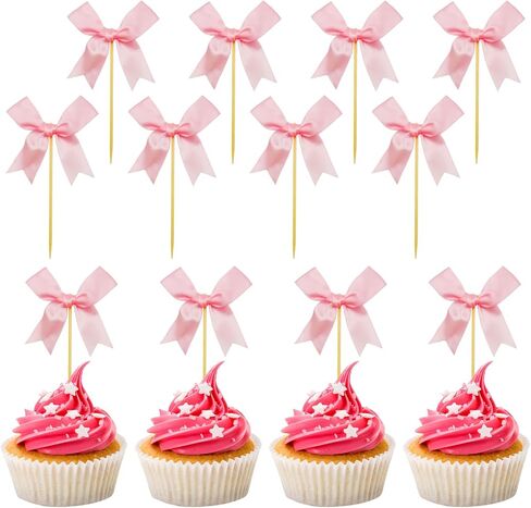 12Pcs Bow Birthday Decorations, Bow Cupcake Toppers Decor, Pink Bow Birthday Decorations, Bow Themed Party Decorations Bow Birthday Party for Bachelorette Parties, Birthdays and Bridal Showers in Saudi Arabia