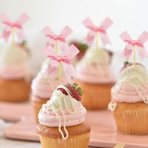 12Pcs Bow Birthday Decorations, Bow Cupcake Toppers Decor, Pink Bow Birthday Decorations, Bow Themed Party Decorations Bow Birthday Party for Bachelorette Parties, Birthdays and Bridal Showers in Saudi Arabia