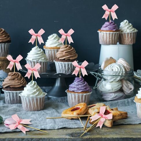 12Pcs Bow Birthday Decorations, Bow Cupcake Toppers Decor, Pink Bow Birthday Decorations, Bow Themed Party Decorations Bow Birthday Party for Bachelorette Parties, Birthdays and Bridal Showers in Saudi Arabia