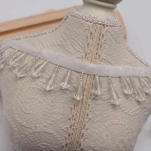 1 Yards Crystal gourd droplets Fringe Beaded Lace Trim Pearl Pendant Tassels Dress Tassel Fringe Lace Trim Decoration Shoes Ornaments Hanging Bead Curtain Sewing (Black water droplet beads) in Kuwait