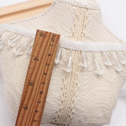 1 Yards Crystal gourd droplets Fringe Beaded Lace Trim Pearl Pendant Tassels Dress Tassel Fringe Lace Trim Decoration Shoes Ornaments Hanging Bead Curtain Sewing (Black water droplet beads) in Kuwait