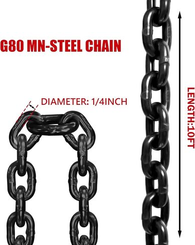 6 Ton Chain Sling 5/16 Inch x 5 Ft Lifting Chains 4 Legs Industrial Grab Hooks 13400LBS Capacity Lifting Slings G80 Alloy Steel Engine Chain Hoist Lifts for Cargo Security Towing and Handling in Kuwait