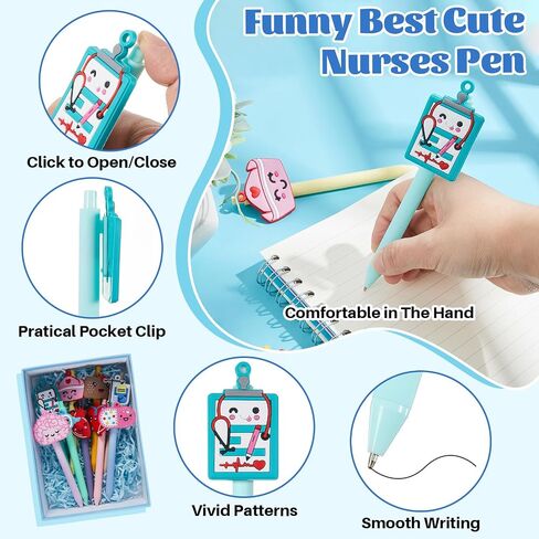 ReliThick 18 Pcs Nurse Pens Bulk 2025 Cute Nurse Week Appreciation Gifts Student Work Accessories Ballpoint Pens for Medical Assistant Doctor Healthcare Worker(Mixed Color,Cute Nurse) in Saudi Arabia
