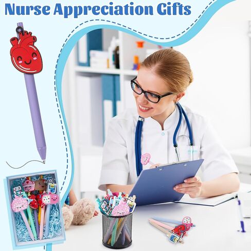 ReliThick 18 Pcs Nurse Pens Bulk 2025 Cute Nurse Week Appreciation Gifts Student Work Accessories Ballpoint Pens for Medical Assistant Doctor Healthcare Worker(Mixed Color,Cute Nurse) in Saudi Arabia
