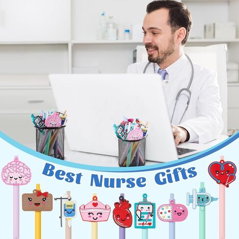 ReliThick 18 Pcs Nurse Pens Bulk 2025 Cute Nurse Week Appreciation Gifts Student Work Accessories Ballpoint Pens for Medical Assistant Doctor Healthcare Worker(Mixed Color,Cute Nurse) in Saudi Arabia