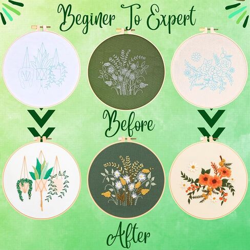 HOMEVIA 3 Sets Floral Embroidery Kit for Beginners with Embroidery Patterns, Video Guide - DIY Cross Stitch Kit 1x Hoop & Threads⏐Hand Embroidery Kits Flower Embroidery Kit for Adults and Kids in Saudi Arabia