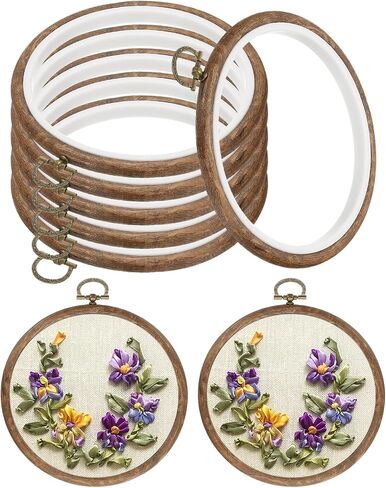PATIKIL 7inch Embroidery Hoop, 6pcs Cross Stitch Hoop Rubber Imitated Wood Circle Frame Ring for Embroidery Art Craft Sewing Ornaments Hanging Decoration in Saudi Arabia