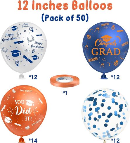 Haooryx 2025 Balloons Treguation - 50pcs Class Blue & Orange of 2025 Decord Party Decor in Kuwait