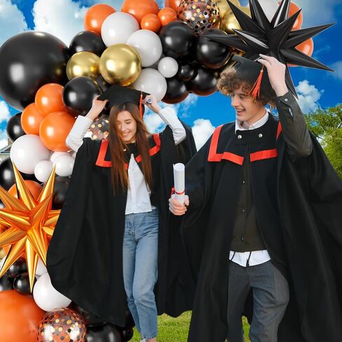 Graduation Balloons Arch Garland Kit, Graduation Party Decoration, Black Orange Balloon with Congrats Grad Hat Balloon 2025 Banner for College School Class of 2025 Congrats Grad Party Supplies in Saudi Arabia