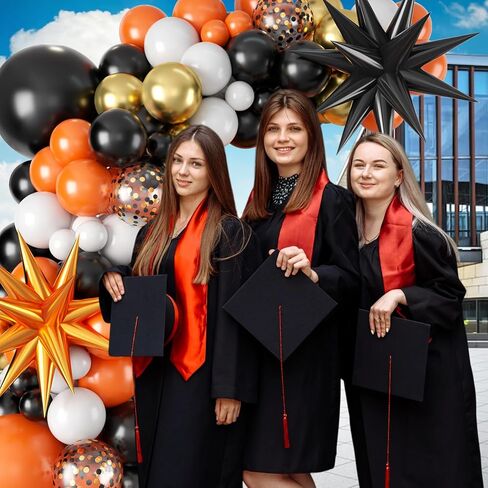 Graduation Balloons Arch Garland Kit, Graduation Party Decoration, Black Orange Balloon with Congrats Grad Hat Balloon 2025 Banner for College School Class of 2025 Congrats Grad Party Supplies in Saudi Arabia