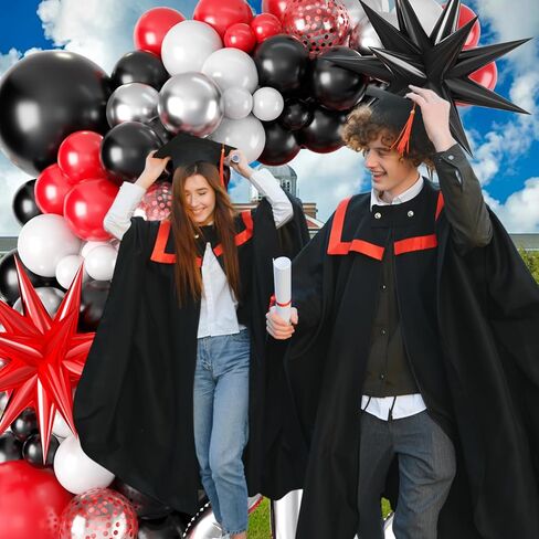 Graduation Balloons Arch Garland Kit, Graduation Party Decoration, Black Orange Balloon with Congrats Grad Hat Balloon 2025 Banner for College School Class of 2025 Congrats Grad Party Supplies in Kuwait