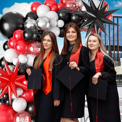 Graduation Balloons Arch Garland Kit, Graduation Party Decoration, Black Orange Balloon with Congrats Grad Hat Balloon 2025 Banner for College School Class of 2025 Congrats Grad Party Supplies in Kuwait