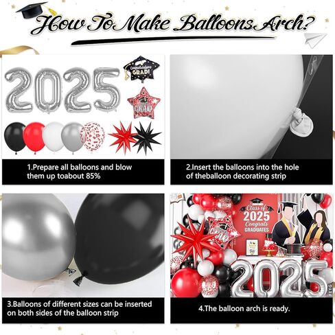 Graduation Balloons Arch Garland Kit, Graduation Party Decoration, Black Orange Balloon with Congrats Grad Hat Balloon 2025 Banner for College School Class of 2025 Congrats Grad Party Supplies in Kuwait