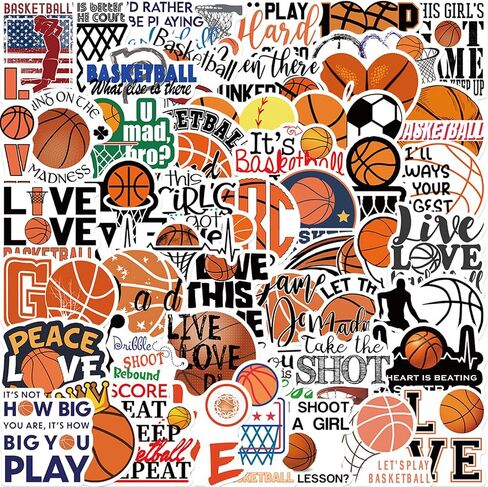 50Pcs Basketball Stickers, Basketball Scrapbook Stickers for Kids Teens Boys Girls, Waterproof Vinyl Stickers for Water Bottle Laptop Scrapbooking Skateboard Guitar (Basketball) in Saudi Arabia